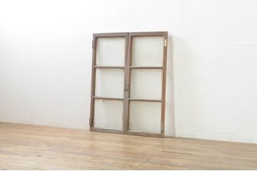 アンティーク建具　レトロな空間づくりにおすすめの両開き窓1対2枚セット(ガラス窓、ガラス戸、ガラス扉)(R-076345)