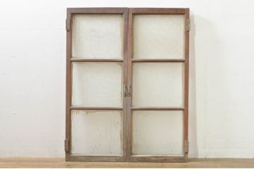 アンティーク建具　レトロな空間づくりにおすすめの両開き窓1対2枚セット(ガラス窓、ガラス戸、ガラス扉)(R-076345)