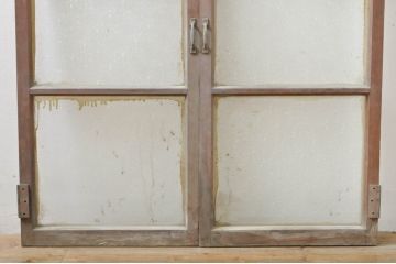 アンティーク建具　レトロな空間づくりにおすすめの両開き窓1対2枚セット(ガラス窓、ガラス戸、ガラス扉)(R-076345)