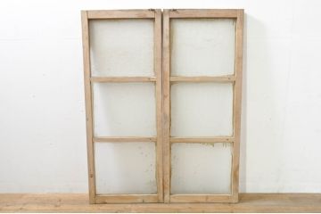 アンティーク建具　レトロな空間づくりにおすすめの両開き窓1対2枚セット(ガラス窓、ガラス戸、ガラス扉)(R-076345)
