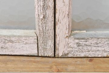 アンティーク建具　ペイント仕上げ限定　レトロな空間づくりにおすすめの両開き窓1対2枚セット(ガラス窓、ガラス戸、ガラス扉)(R-076346)