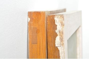 アンティーク建具　ペイント仕上げ限定　レトロな空間づくりにおすすめの両開き窓1対2枚セット(ガラス窓、ガラス戸、ガラス扉)(R-076347)