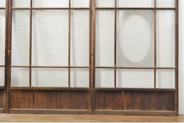 アンティーク建具　大正ロマン　古い木味が魅力的なガラス窓4枚セット(引き戸、ガラス戸)(R-076348)
