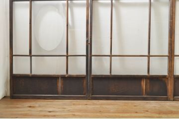 アンティーク建具　大正ロマン　古い木味が魅力的なガラス窓4枚セット(引き戸、ガラス戸)(R-076348)