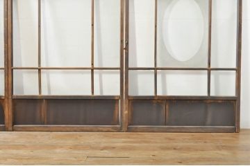 アンティーク建具　大正ロマン　古い木味が魅力的なガラス窓4枚セット(引き戸、ガラス戸)(R-076348)