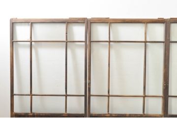 アンティーク建具　大正ロマン　古い木味が魅力的なガラス窓3枚セット(引き戸、ガラス戸)(R-076349)