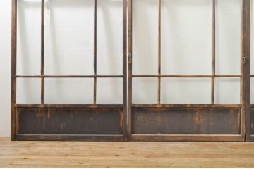 アンティーク建具　大正ロマン　古い木味が魅力的なガラス窓3枚セット(引き戸、ガラス戸)(R-076349)