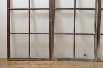 アンティーク建具　レトロ空間におすすめ!素朴な木味が魅力的なガラス窓4枚セット(引き戸、ガラス戸)(R-076350)