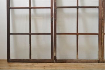 アンティーク建具　レトロ空間におすすめ!素朴な木味が魅力的なガラス窓4枚セット(引き戸、ガラス戸)(R-076350)