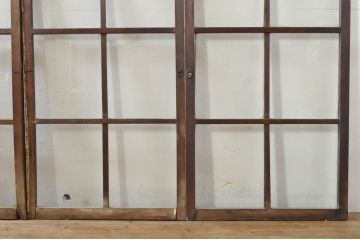 アンティーク建具　レトロ空間におすすめ!素朴な木味が魅力的なガラス窓4枚セット(引き戸、ガラス戸)(R-076350)