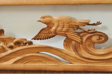 ビンテージ建具　波千鳥のデザインが上品な彫刻欄間2枚セット(明り取り、明かり取り、ヴィンテージ)(R-076351)
