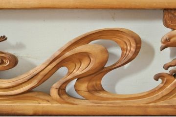 ビンテージ建具　波千鳥のデザインが上品な彫刻欄間2枚セット(明り取り、明かり取り、ヴィンテージ)(R-076351)