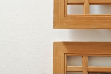 ビンテージ建具　波千鳥のデザインが上品な彫刻欄間2枚セット(明り取り、明かり取り、ヴィンテージ)(R-076351)