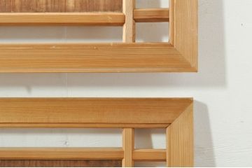 ビンテージ建具　波千鳥のデザインが上品な彫刻欄間2枚セット(明り取り、明かり取り、ヴィンテージ)(R-076351)