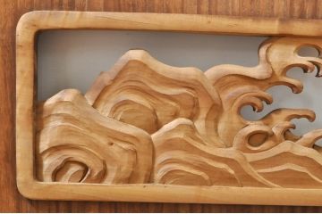 ビンテージ建具　波千鳥のデザインが上品な彫刻欄間2枚セット(明り取り、明かり取り、ヴィンテージ)(R-076351)