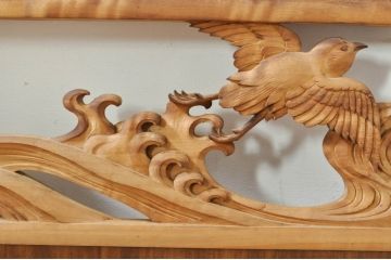 ビンテージ建具　波千鳥のデザインが上品な彫刻欄間2枚セット(明り取り、明かり取り、ヴィンテージ)(R-076351)