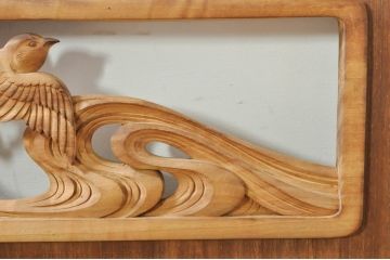 ビンテージ建具　波千鳥のデザインが上品な彫刻欄間2枚セット(明り取り、明かり取り、ヴィンテージ)(R-076351)