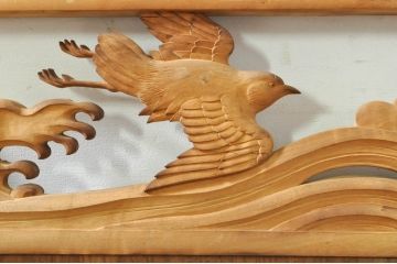 ビンテージ建具　波千鳥のデザインが上品な彫刻欄間2枚セット(明り取り、明かり取り、ヴィンテージ)(R-076351)