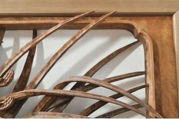 アンティーク建具　井波彫刻　横山一夢作　躍動感ある鶴が美しい両面彫刻欄間2枚セット(明かり取り、明り取り)(R-076352)