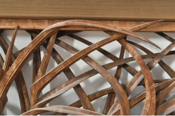 アンティーク建具　井波彫刻　横山一夢作　躍動感ある鶴が美しい両面彫刻欄間2枚セット(明かり取り、明り取り)(R-076352)