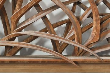 アンティーク建具　井波彫刻　横山一夢作　躍動感ある鶴が美しい両面彫刻欄間2枚セット(明かり取り、明り取り)(R-076352)