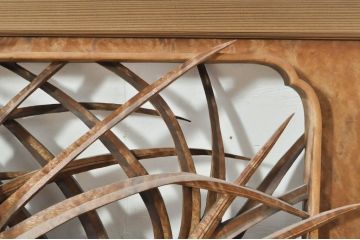 アンティーク建具　井波彫刻　横山一夢作　躍動感ある鶴が美しい両面彫刻欄間2枚セット(明かり取り、明り取り)(R-076352)