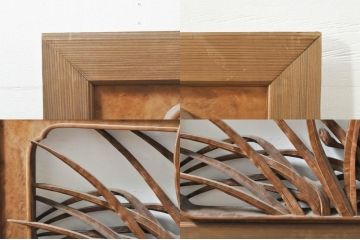アンティーク建具　井波彫刻　横山一夢作　躍動感ある鶴が美しい両面彫刻欄間2枚セット(明かり取り、明り取り)(R-076352)