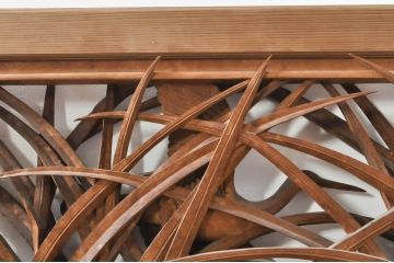 アンティーク建具　井波彫刻　横山一夢作　躍動感ある鶴が美しい両面彫刻欄間2枚セット(明かり取り、明り取り)(R-076352)