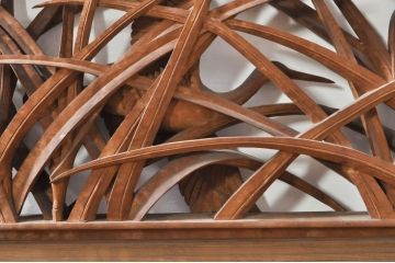 アンティーク建具　井波彫刻　横山一夢作　躍動感ある鶴が美しい両面彫刻欄間2枚セット(明かり取り、明り取り)(R-076352)