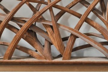 アンティーク建具　井波彫刻　横山一夢作　躍動感ある鶴が美しい両面彫刻欄間2枚セット(明かり取り、明り取り)(R-076352)