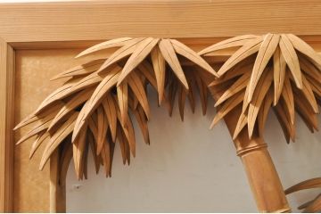 ビンテージ建具　井波彫刻　吉田信久作　躍動感ある虎(トラ)と竹林が美しい両面彫刻欄間2枚セット(明かり取り、明り取り、ヴィンテージ)(R-076353)