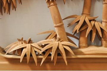 ビンテージ建具　井波彫刻　吉田信久作　躍動感ある虎(トラ)と竹林が美しい両面彫刻欄間2枚セット(明かり取り、明り取り、ヴィンテージ)(R-076353)