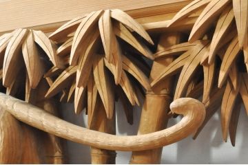 ビンテージ建具　井波彫刻　吉田信久作　躍動感ある虎(トラ)と竹林が美しい両面彫刻欄間2枚セット(明かり取り、明り取り、ヴィンテージ)(R-076353)