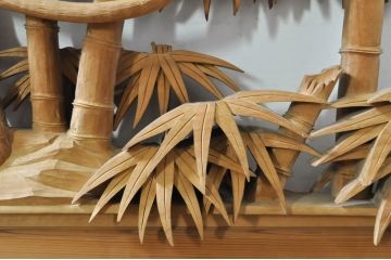 ビンテージ建具　井波彫刻　吉田信久作　躍動感ある虎(トラ)と竹林が美しい両面彫刻欄間2枚セット(明かり取り、明り取り、ヴィンテージ)(R-076353)