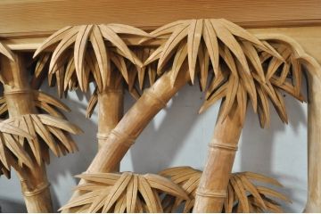 ビンテージ建具　井波彫刻　吉田信久作　躍動感ある虎(トラ)と竹林が美しい両面彫刻欄間2枚セット(明かり取り、明り取り、ヴィンテージ)(R-076353)