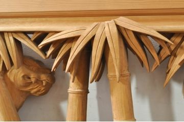 ビンテージ建具　井波彫刻　吉田信久作　躍動感ある虎(トラ)と竹林が美しい両面彫刻欄間2枚セット(明かり取り、明り取り、ヴィンテージ)(R-076353)