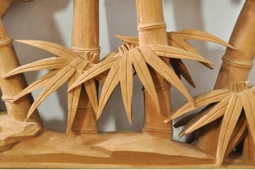 ビンテージ建具　井波彫刻　吉田信久作　躍動感ある虎(トラ)と竹林が美しい両面彫刻欄間2枚セット(明かり取り、明り取り、ヴィンテージ)(R-076353)