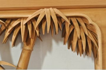 ビンテージ建具　井波彫刻　吉田信久作　躍動感ある虎(トラ)と竹林が美しい両面彫刻欄間2枚セット(明かり取り、明り取り、ヴィンテージ)(R-076353)