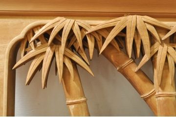 ビンテージ建具　井波彫刻　吉田信久作　躍動感ある虎(トラ)と竹林が美しい両面彫刻欄間2枚セット(明かり取り、明り取り、ヴィンテージ)(R-076353)