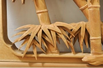 ビンテージ建具　井波彫刻　吉田信久作　躍動感ある虎(トラ)と竹林が美しい両面彫刻欄間2枚セット(明かり取り、明り取り、ヴィンテージ)(R-076353)