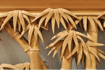 ビンテージ建具　井波彫刻　吉田信久作　躍動感ある虎(トラ)と竹林が美しい両面彫刻欄間2枚セット(明かり取り、明り取り、ヴィンテージ)(R-076353)