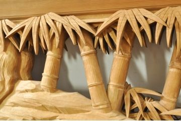 ビンテージ建具　井波彫刻　吉田信久作　躍動感ある虎(トラ)と竹林が美しい両面彫刻欄間2枚セット(明かり取り、明り取り、ヴィンテージ)(R-076353)