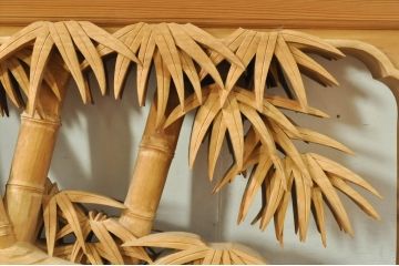 ビンテージ建具　井波彫刻　吉田信久作　躍動感ある虎(トラ)と竹林が美しい両面彫刻欄間2枚セット(明かり取り、明り取り、ヴィンテージ)(R-076353)