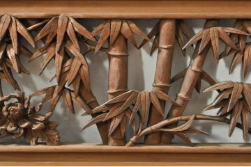 アンティーク建具　井波彫刻　巧記富吉作　繊細な四君子(蘭・菊・梅・竹)のデザインが目を惹く両面彫刻欄間2枚セット(R-076354)