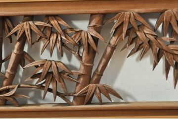 アンティーク建具　井波彫刻　巧記富吉作　繊細な四君子(蘭・菊・梅・竹)のデザインが目を惹く両面彫刻欄間2枚セット(R-076354)