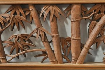 アンティーク建具　井波彫刻　巧記富吉作　繊細な四君子(蘭・菊・梅・竹)のデザインが目を惹く両面彫刻欄間2枚セット(R-076354)