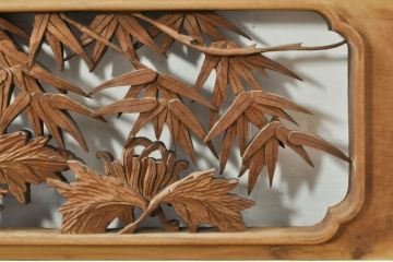 アンティーク建具　井波彫刻　巧記富吉作　繊細な四君子(蘭・菊・梅・竹)のデザインが目を惹く両面彫刻欄間2枚セット(R-076354)