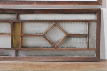 アンティーク建具　大正ロマン　ノスタルジックな雰囲気漂う色ガラス入り明かり取り2枚セット(明り取り、ガラス欄間)(R-076356)