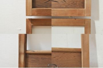 アンティーク建具　かわいらしい波千鳥の透かし彫り入り欄間2枚セット(明り取り、明かり取り)(R-076357)