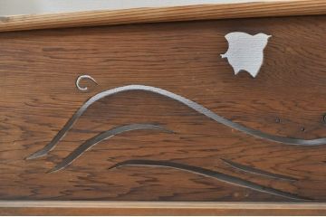 アンティーク建具　かわいらしい波千鳥の透かし彫り入り欄間2枚セット(明り取り、明かり取り)(R-076357)